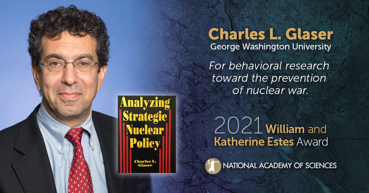 Graphic includes headshot of Charles Glaser and book cover of "Analyzing Stategic Nuclear Policy"