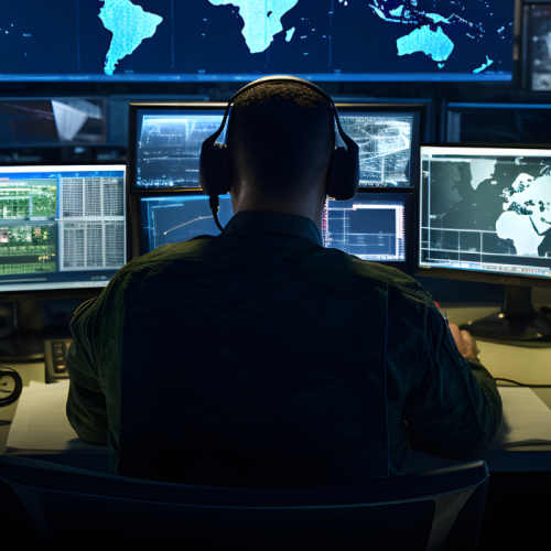 Man sitting at desk looking at computer screen.